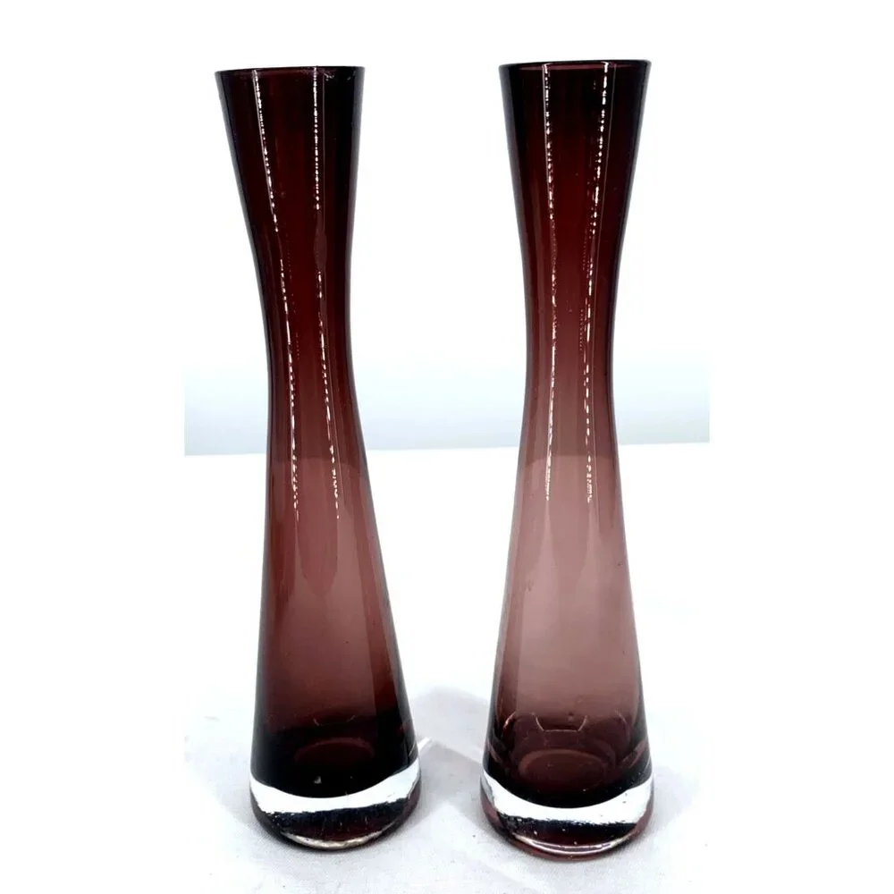 Diabolo Glass Vases German Purple Vintage Lot of 2 Mid-Century 8